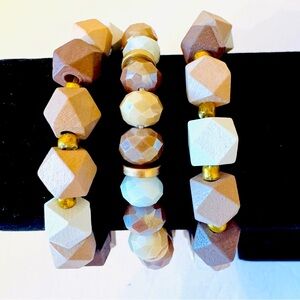 NWT A Project Rose Neutral Bead Stretch Bracelet Trio